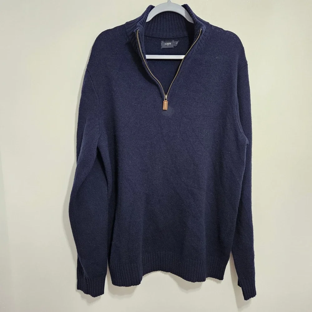 J Crew Mens 100% Lambswool Sweater Half Zip Pullover Blue L Tall
